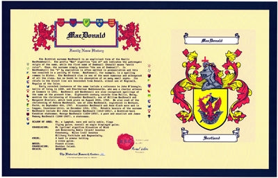 11" X 17" HRC Tribute Coat of Arms & Family Name History W/Free US S&H