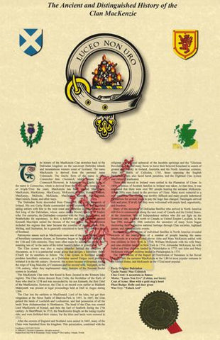 11"x17" H&C Scottish Clan Badge & History Free Continental U.S. S&H